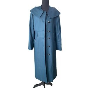 Messakon Teal Trench Coat Womens M Structured Mod Vintage Elegant Quiet Luxury